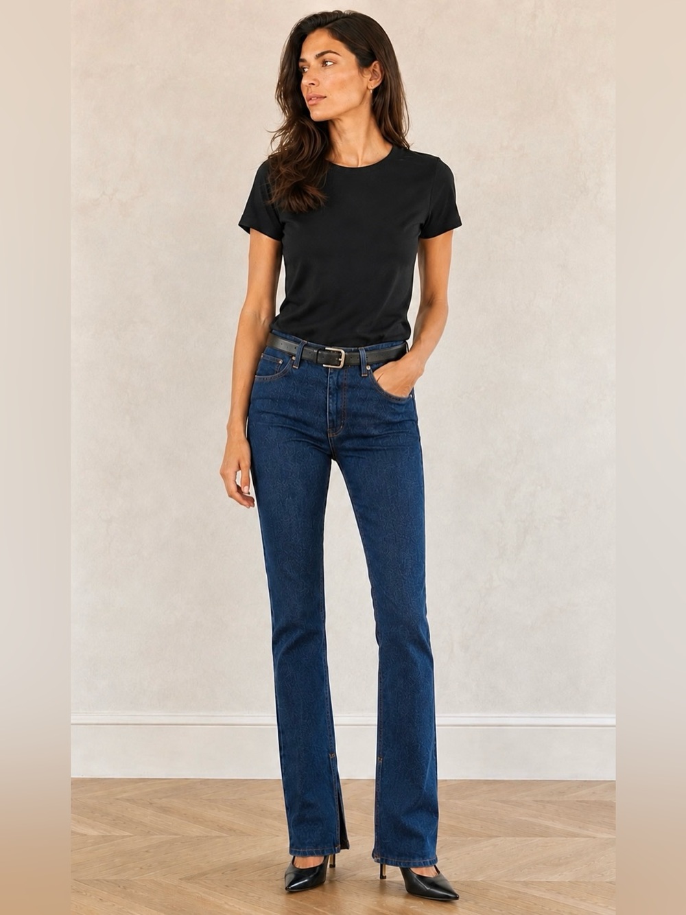 NWOT RE/DONE Dark Wash Front Slit Mid Rise Straight Leg Jeans Size 24